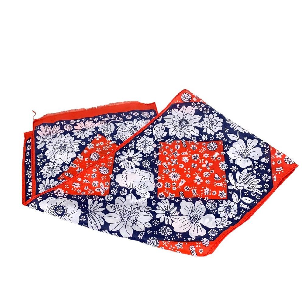 Vintage 60s Red White Blue Floral Print Long Scarf
